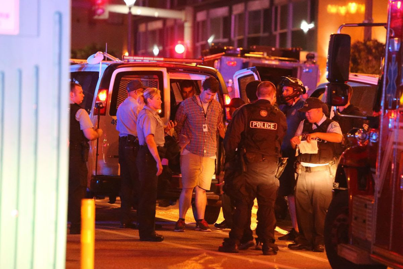Mike Faulk, reporter for the St. Louis Post-Dispatch, was caught in the sweep when police arrested dozens of people after telling protesters to disperse late on Sunday. (David Carson)